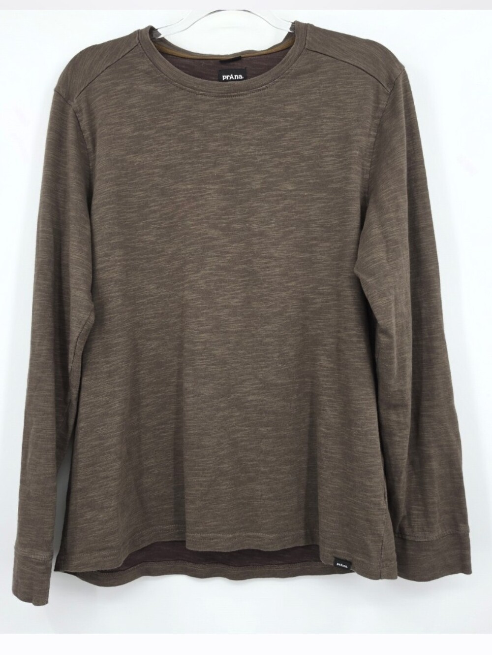 Prana Mens Long Sleeve Crewneck Tee Medium Standard Fit Brown
